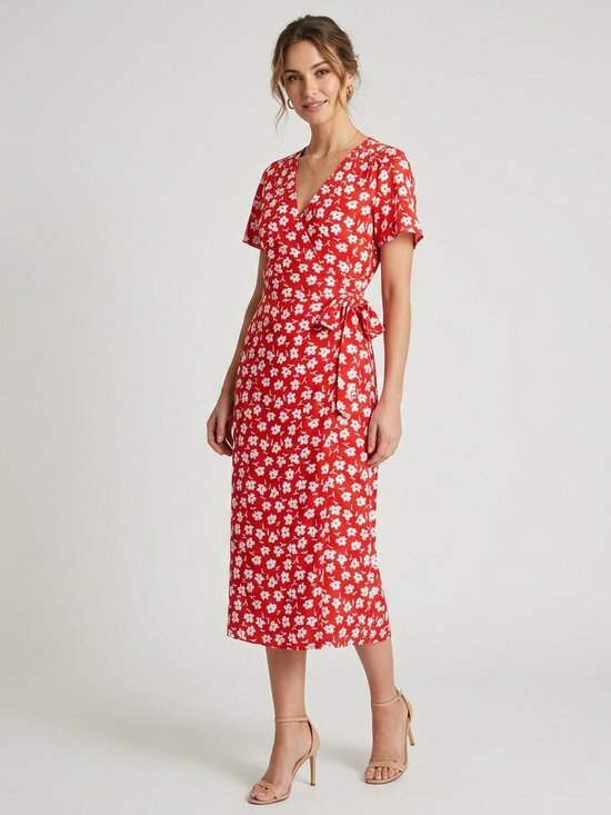 J. Crew Dresses & Skirts - NWT J.CREW Dress 14 Red Floral Print Wrap Machine Wash